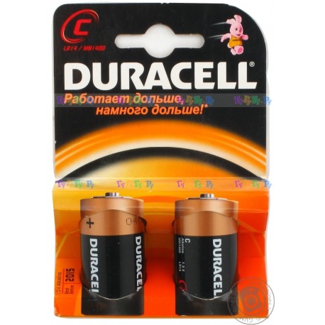 Батарейка Duracell С (MN1400 (LR14), 1.5В, щелочь (alkaline)). 2 шт. в упаковке.